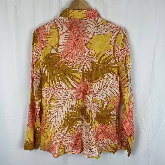 Tahari Womens 100% Linen Tropical Orange/Pink Long Sleeve Button Up Shirt Size M - Picture 5 of 8